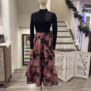 Ted Baker “Kasymae” Tiered Midi Dress – Pink/Black Jacquard – Size 1 (US 4) NWT